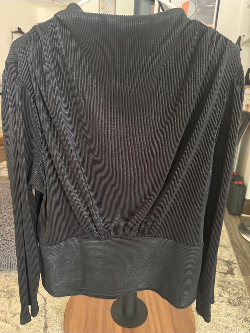 Ann Taylor Black Pleated Draped Blouse